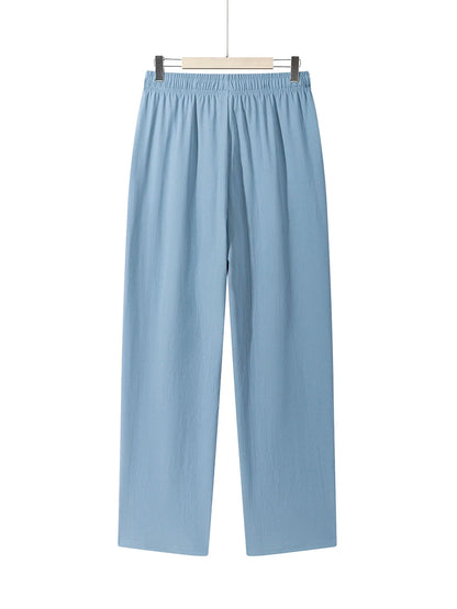 Summer Men's Straight Trousers Casual Solid Color Breathable Drawstring Long Pants Sweatpants Streetwear Men Baggy Pants.