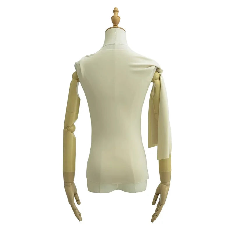 Women Sleek Stretch Knotted Top Fuchsia SLEEVELESS WITH BOAT NECK  ONE-SHOULDER TIE.