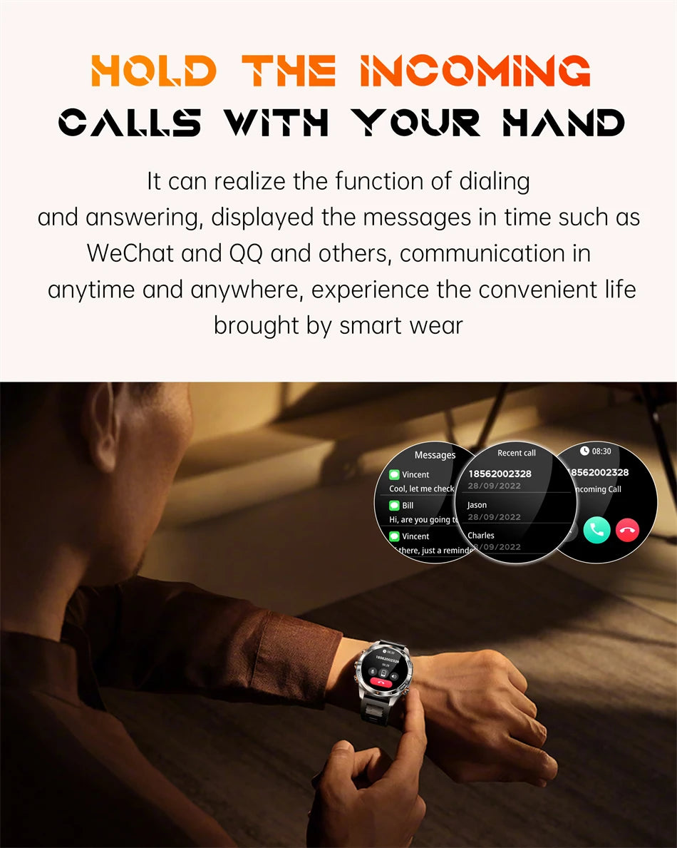 New Outdoor Sport Smart Watch Men 1.46" AMOLED Screen LED Flashlight 515mAh Battery 10ATM Waterproof Bluetooth Call Smartwatch.
