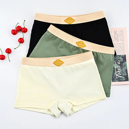 3PCS/Pack 100% Cotton Multicolor Solid Women's Boxer Knit Breathable Panties Underwear Soft High Elastic Mid-rise Thin Boyshorts
