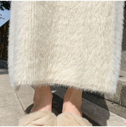 Autumn Winter New Knit Long Skirt Women Casual Thick Korean High Waist Soft A-Line Skirt