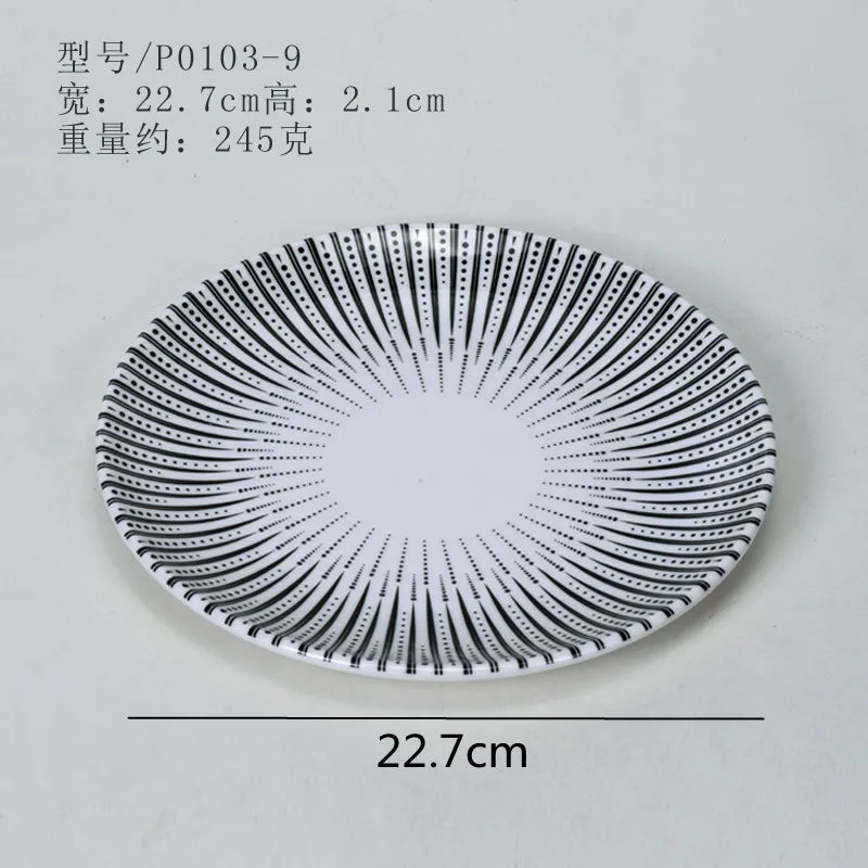 Melamine Tableware Set Round Dinner Plate Western Steak Plates Serving Fruit Salad Bowl Dessert Snack Tray.