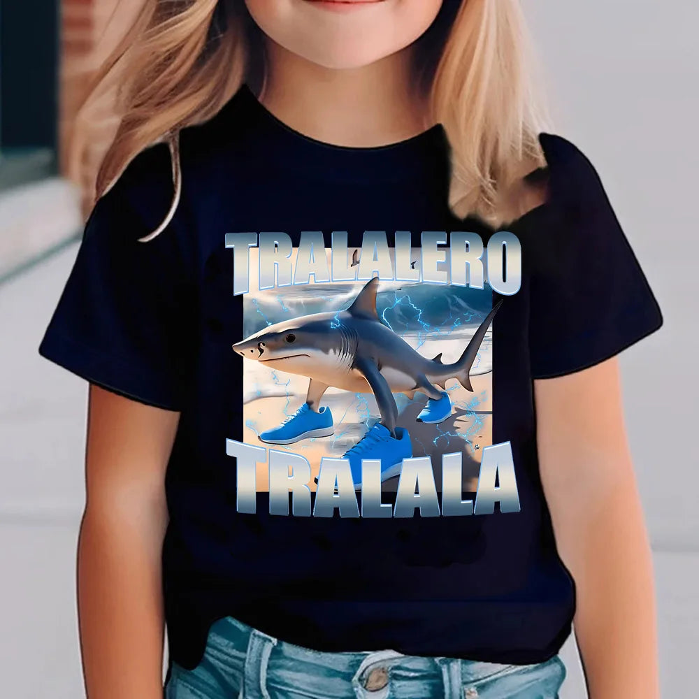 Italian Brainrot Animals Kids Cotton T-shirt Cappuccino Assassino Short Sleeve Tops for Kids Funny Meme Cute Tee Summer Clothing.