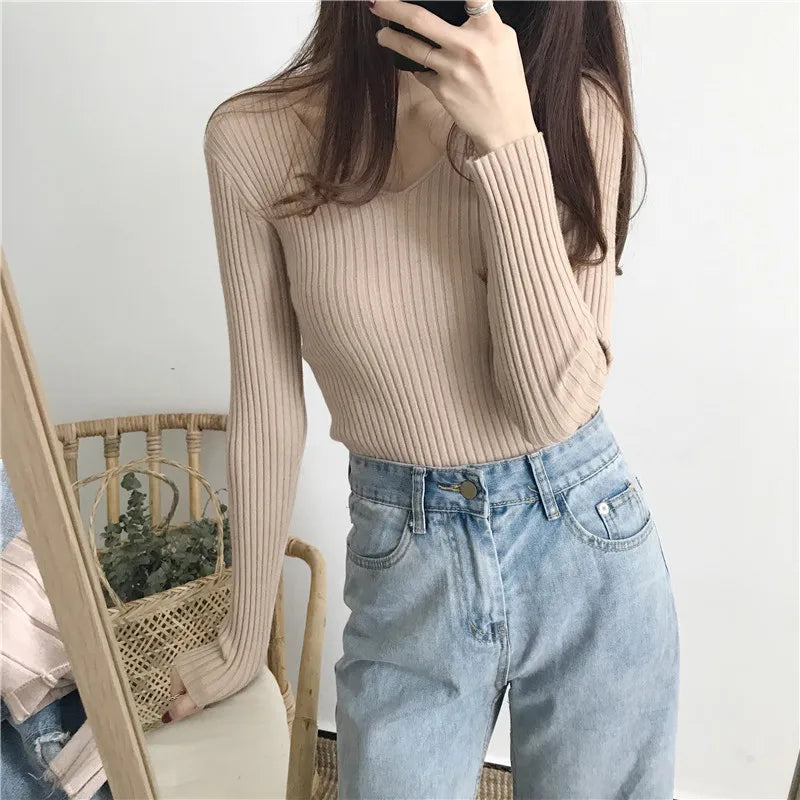 Koreanische Herbst V-ausschnitt Pullover Gestrickte Mode Pullover 2025, Schlank Winter Tops Für Frauen Pullover Jumper Pull Femme Truien Dames.