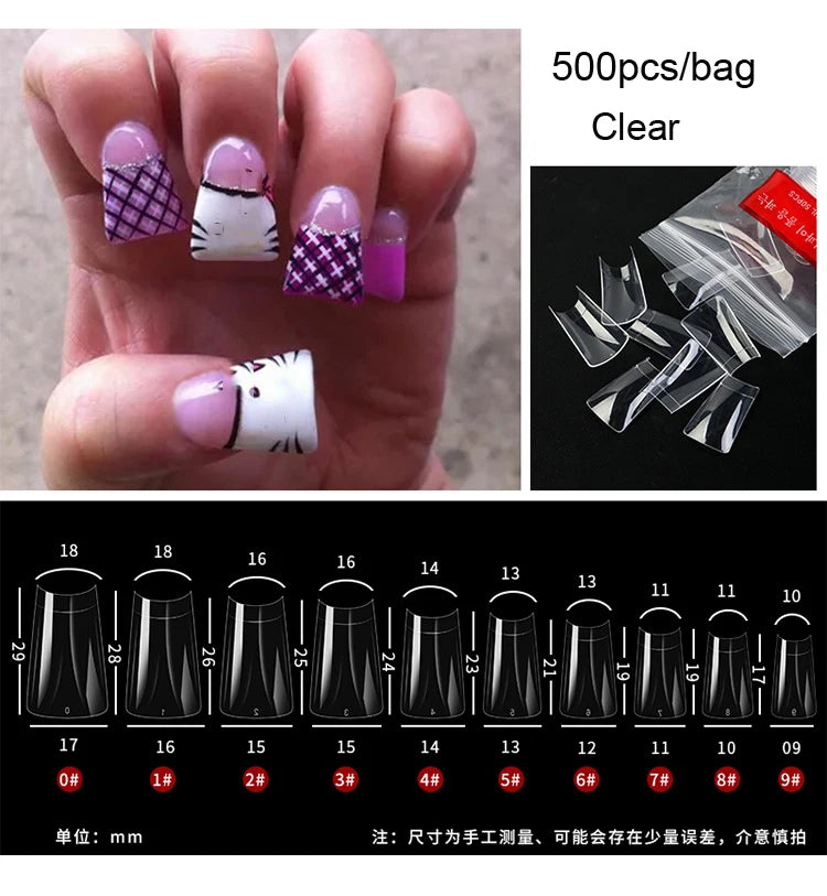 500/600pcs Long Pointed Fake Nail Tips Stiletto Half Cover French Acrylic UV Gel False Nail Extension Press On Nails Manic Tool.
