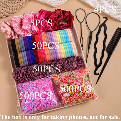 1109pcs Women Dark Hair Accessories Set Elastic Seamless Ponytail Scrunchies Small Rubber Bands Fashion Hair Ties Headbands.