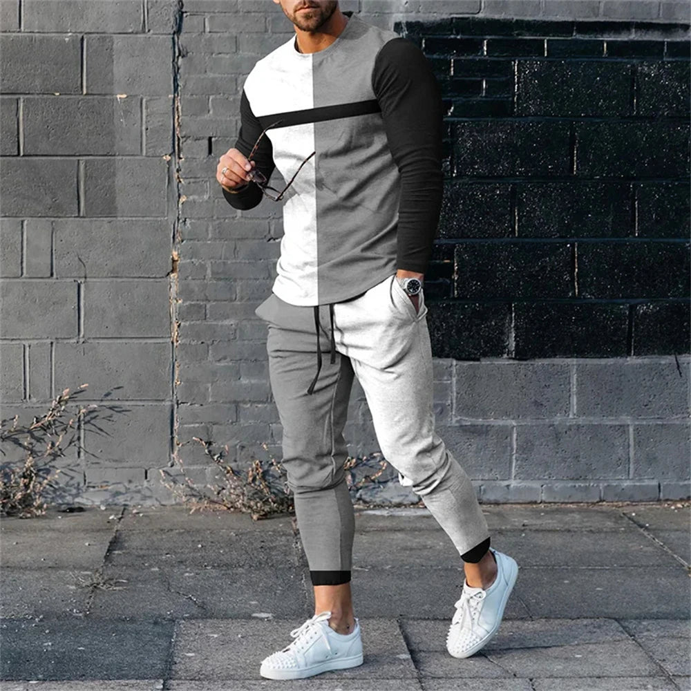 Men's Tracksuit Casual 3D Print 2 Piece Sets Long Sleeve T-Shirt+pants 2pcs Set Fashion Outfits Oversized Sports Unisex Clothing.