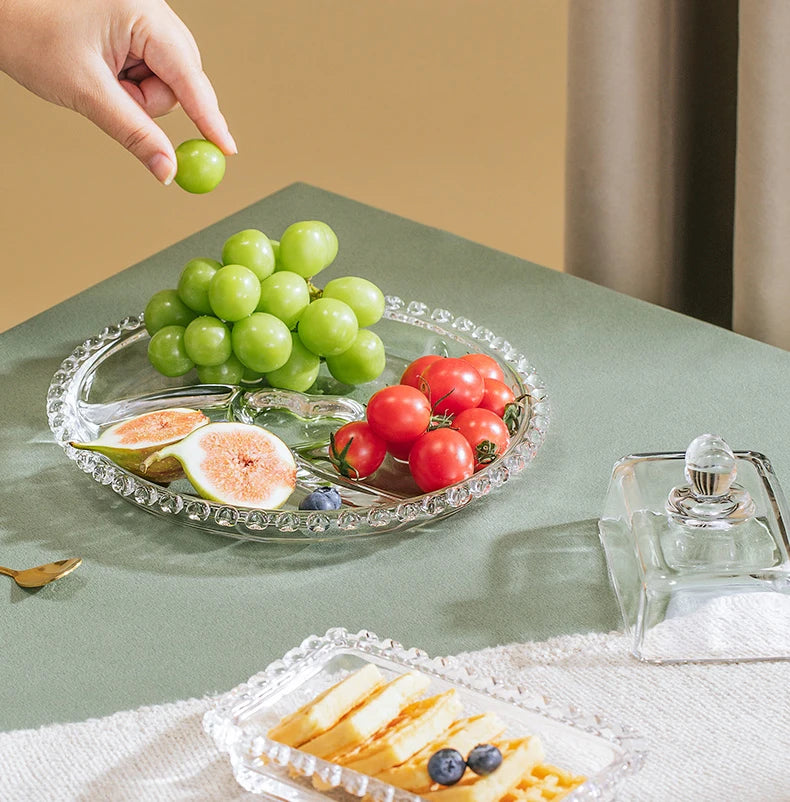 Divided Fruit Plate Glass Dried Fruit Candy Plate Household Side Dish Plate Breakfast Plate Fat-reduced Meal Plate Tableware.