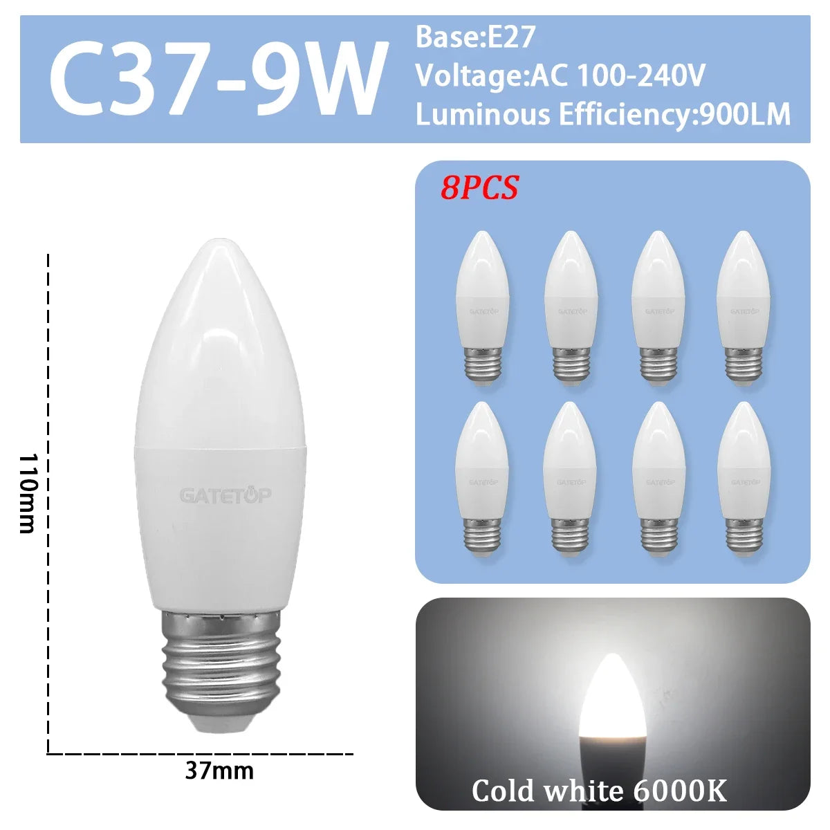 8PCS Led-lampe E27 B22 E14 220V GU10 Spot Licht 9W LED Glühlampe Retro Edison Vintage lampe AC 220V 110V Glas Lampen für Zuhause