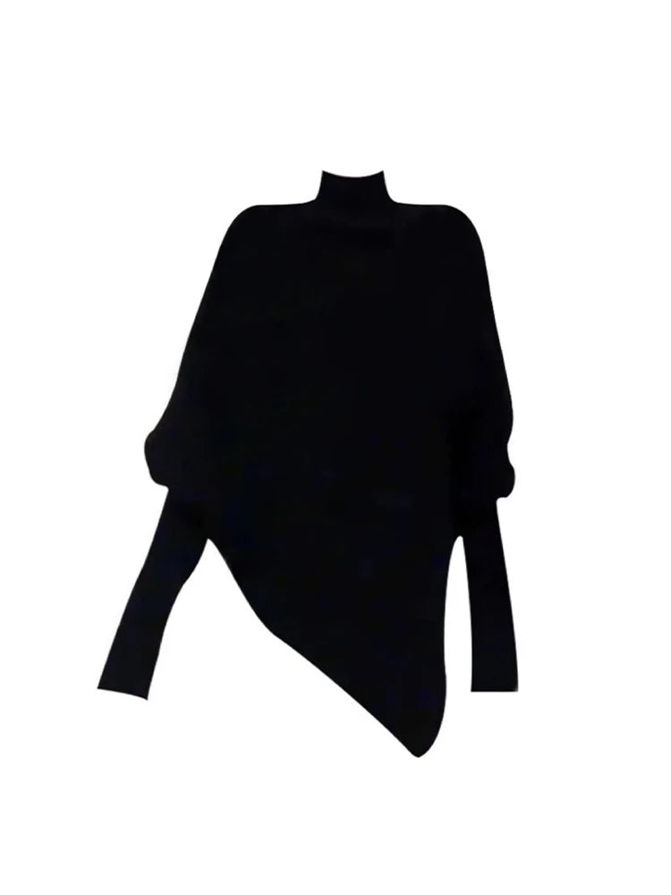 Women Black Gothic Pullover Sweater Harajuku Aesthetic Y2k Long Sleeves Turtleneck Knitted Sweaters Vintage 2000s Clothes Autumn.