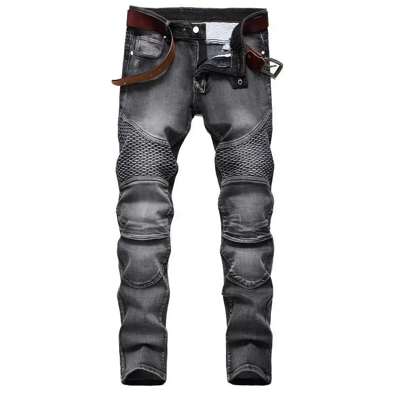 Herbst männer Patchwork Vintage Biker Jeans Hip Hop Hosen Dünne Gerade Elastische Radfahren Denim Hosen Männlichen Mode Streetwear.