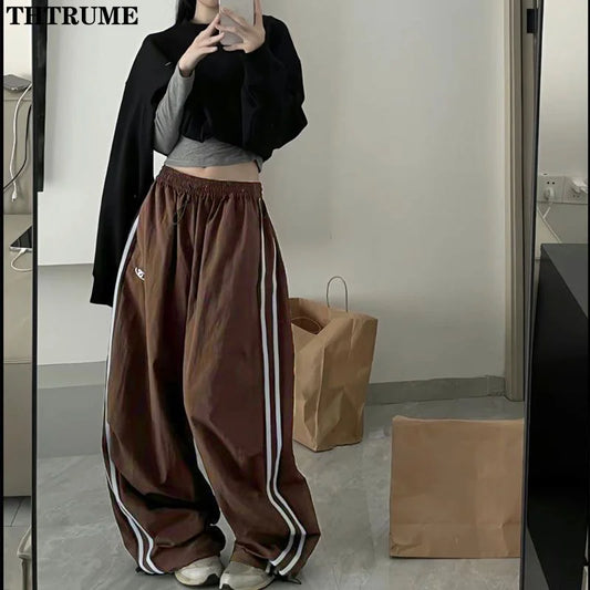 Y2K Vintage Frauen Lose Hosen Übergroßen Hip Hop Kordelzug Tasche Mode Chic Cargo Pant Casual Büro Dame Baggy Neue Hosen.