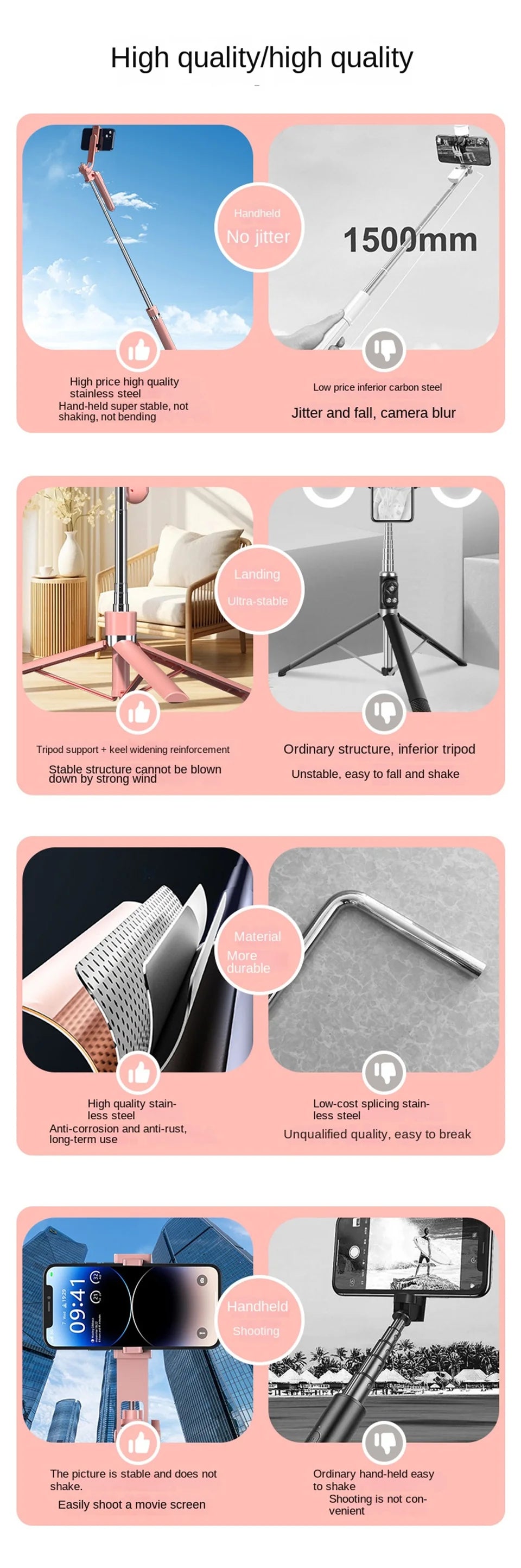 FGCLSY 1.7M selfie stick tripod with Light wireless remote control 360 ° rotation for smartphone video recording live streaming.