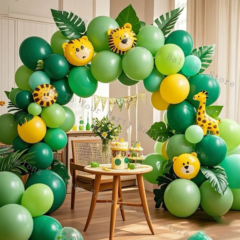 Dschungel Ballon Girlande Bogen Kit Grün Metall Konfetti Ballon Dschungel Safari Thema Party Geburtstag Dekoration Baby Dusche Globos.