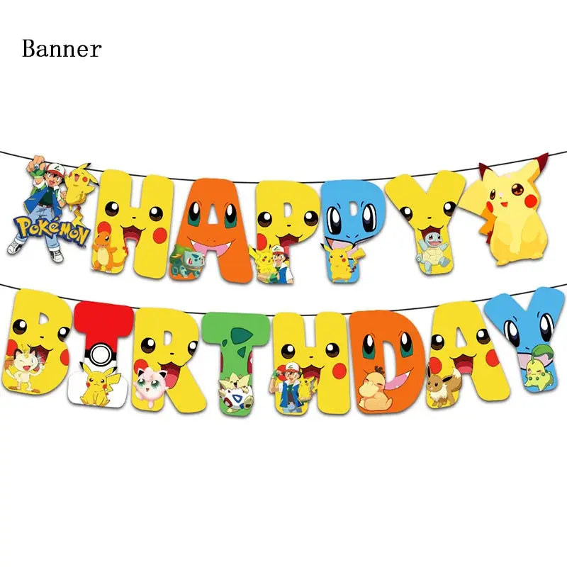 Pokemon Thema Geburtstag Party Dekoration Lieferungen Cartoon Pokemon Gehen Geschirr Tassen Teller Pikachu Ballon Für Baby Dusche Gefälligkeiten