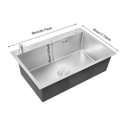 68 x 45 cm großes Waschbecken mit V-förmigem Abtropfkorb und Seifenspender, Anti-Überlauf-Küchenspüle, Edelstahlspüle
