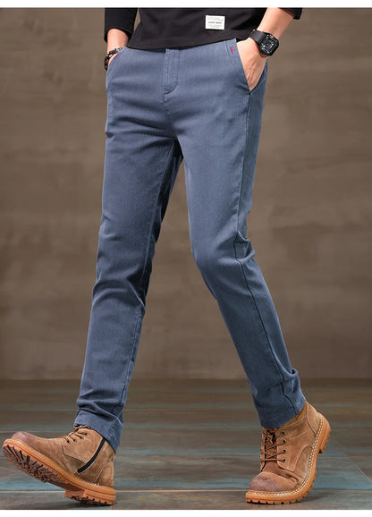 Men's Business Casual Pants Stretch Slim Fit Straight Semi-elastic Waist Trousers Solid Classic Office Work Male Clothing