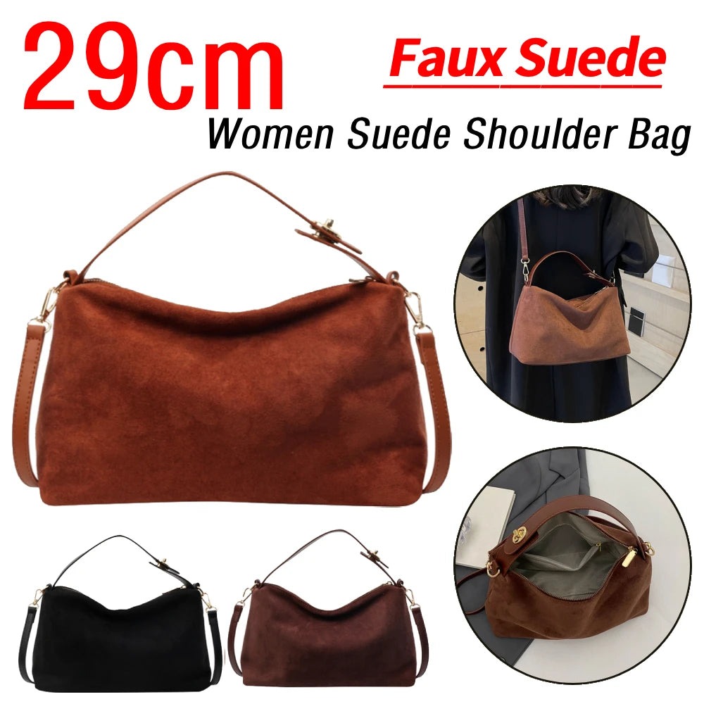 Women Suede Shoulder Bag Adjustable Strap Crossbody Bag With Inner Pocket Handbag Zipper Clutch Purse for Work Travel.