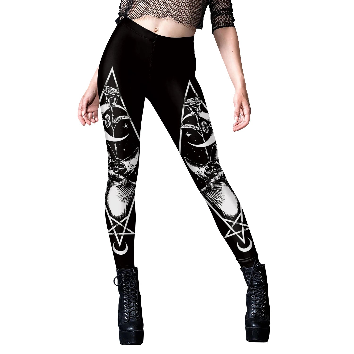 [You're My Secret] Sexy Women's Black Ouija Punk Rock Gothic Leggings For Women Push Up Fitness Legging Stretch Printed Leggins.