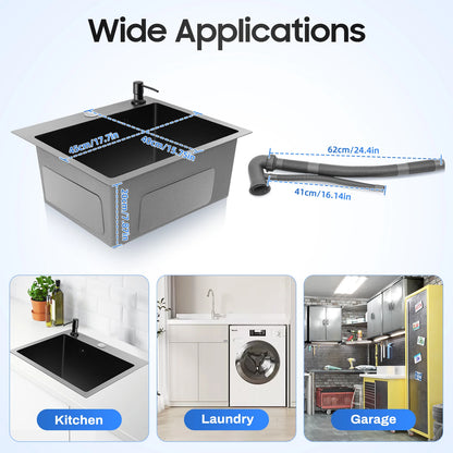 40 x 45 x 20 cm Küchenspüle-Set, Spüle aus Edelstahl 201 mit Abflusskorb und Seifenspender für Küchen, Badezimmer, Waschräume
