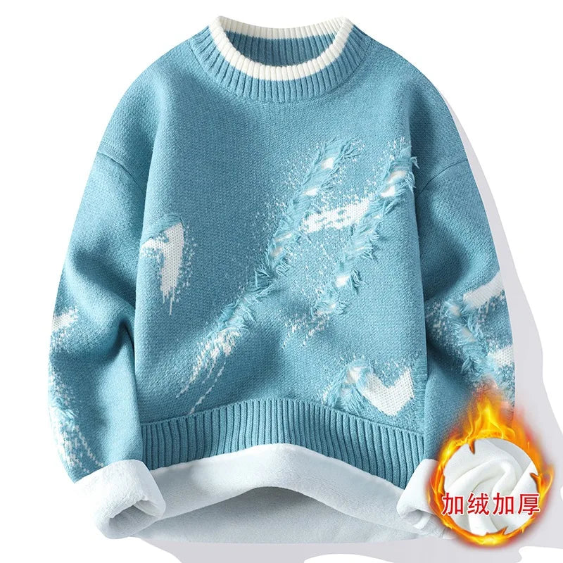 New Fashion Men Streetwear Knitted Sweaters Man Outwear Loose Casual O-neck Pullovers Sweaters Male Fleece Winter Clothing 4XL.