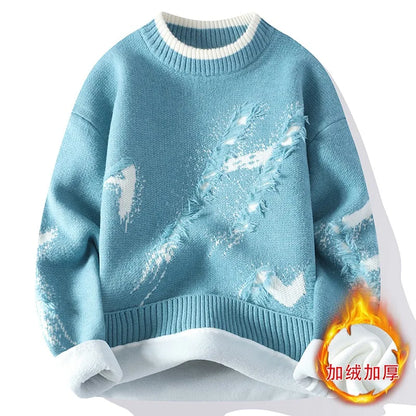 New Fashion Men Streetwear Knitted Sweaters Man Outwear Loose Casual O-neck Pullovers Sweaters Male Fleece Winter Clothing 4XL.