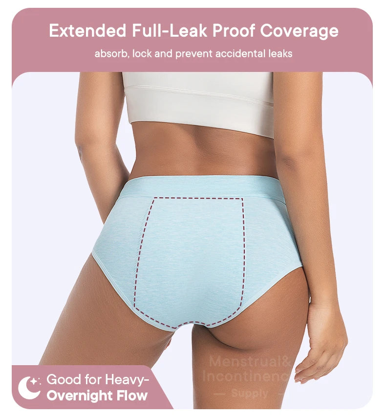 High Waist Leakproof Period Panties Bamboo Fibre Heavy Flow Absorbent Underwear Reusable Breathable.