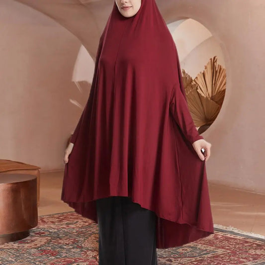 2 pieces Women Robe Middle East Arab Vintage Full Cover Long Sleeve Robe Pleated Hem Muslim Hijab Robe with Hooded Maxi Robe.