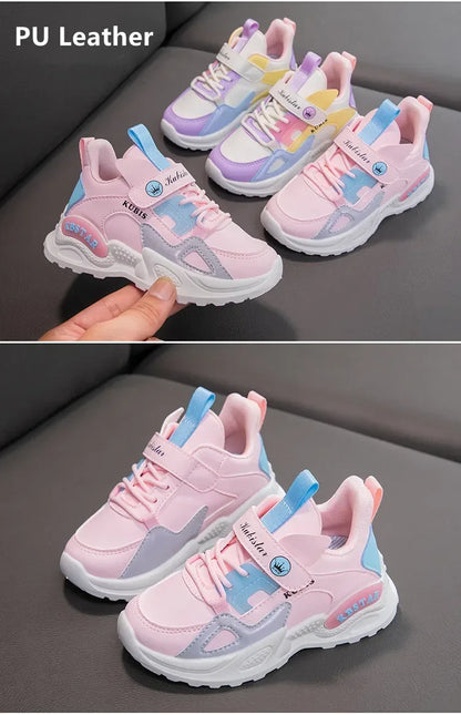 Kids Spring Sneakers Girls School Casual Shoes Outdoor Breathable Running Shoes Light Soft Tenis Pink Non-slip Children Shoes.