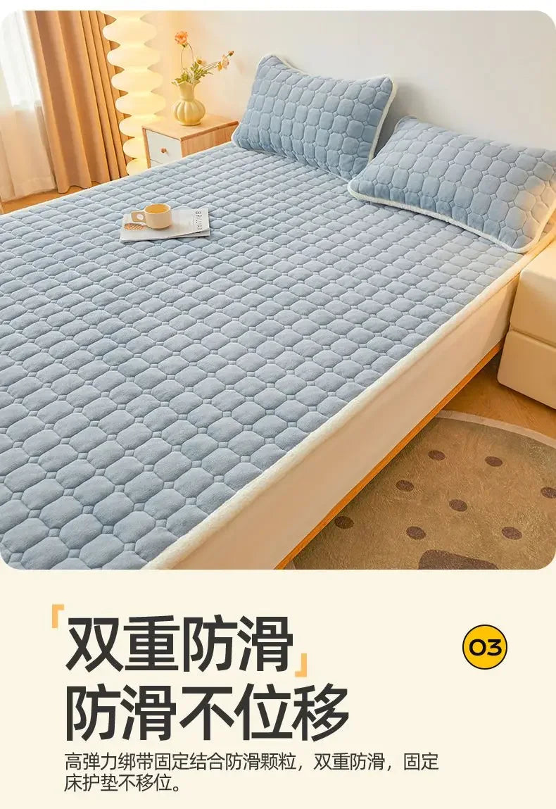 2024 New Class A Thickened Milk Fleece Mattress Winter Warm Fleece Bed Cover Student Dormitory Mat Quilt.