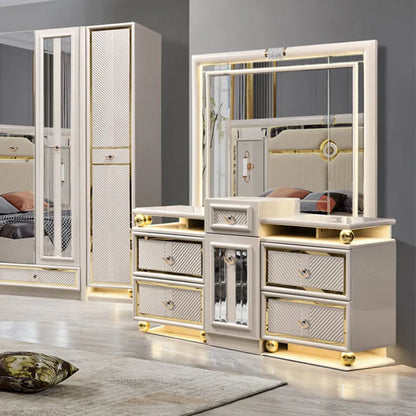 Türkisches Holzrahmen-Doppel-Kingsize-Bettsofa für Zuhause, modernes, luxuriöses, komplettes Schlafzimmermöbel-Set aus Holz