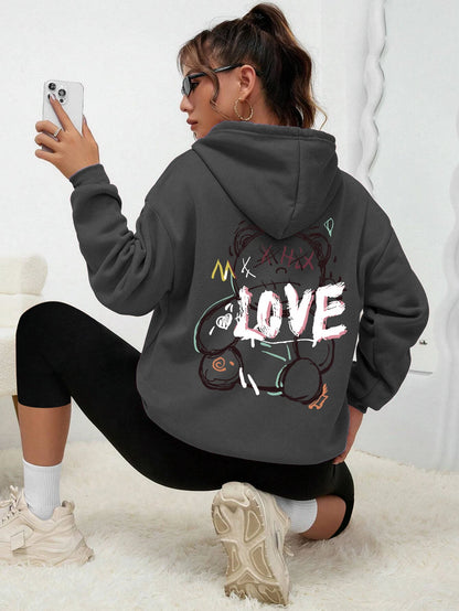 Graffiti Linie Bär Einfache Druck Weibliche Hoody Harajuku S-Xxl Sweatshirt Mode Lässig Straße Mit Kapuze Herbst Warme Streetwear Frauen.