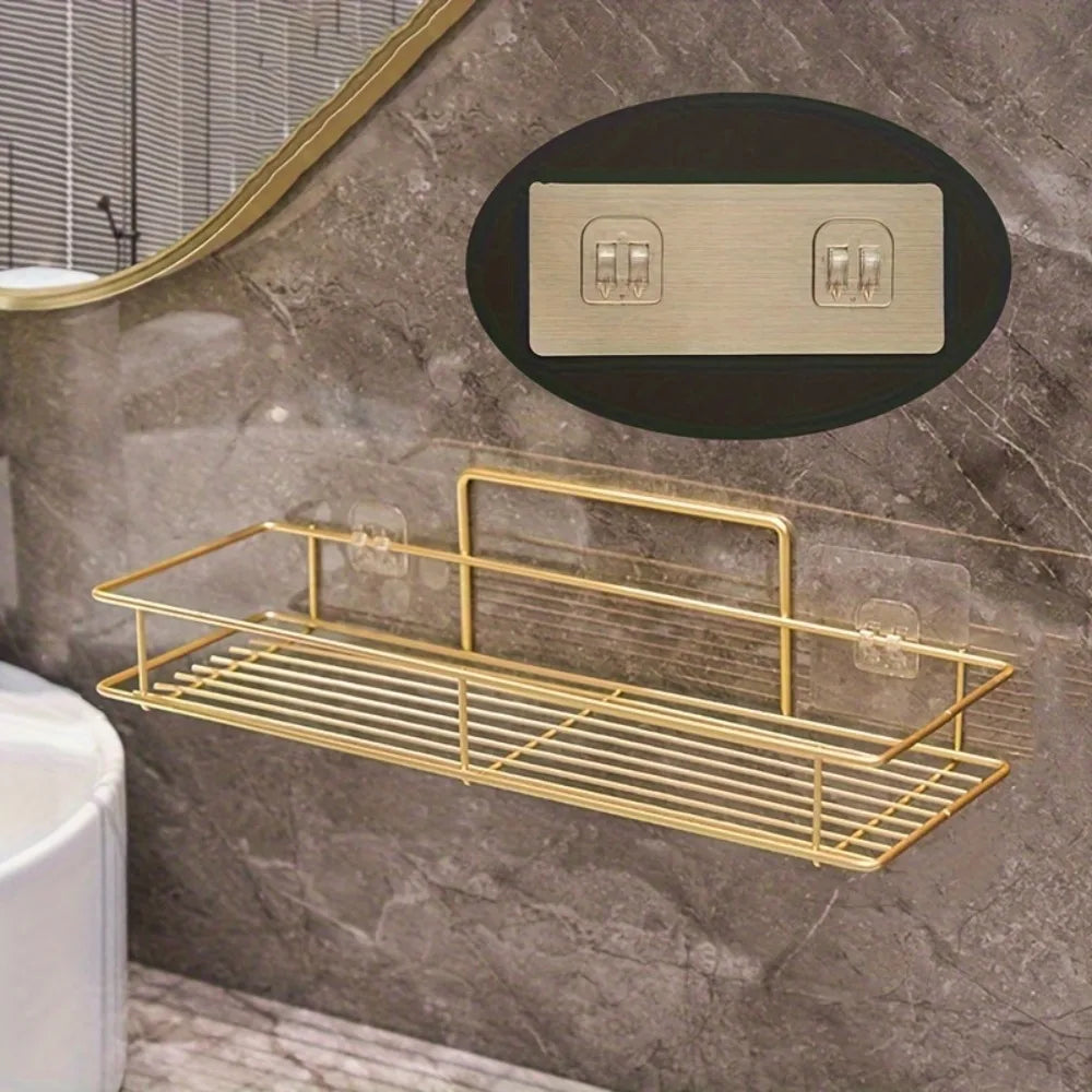 Wandregal ohne Bohren, Badezimmer-Aufbewahrung, Organizer, Hängeregal für Zuhause, Küche, Metallrahmen, Regale, Badezimmer-Accessoires