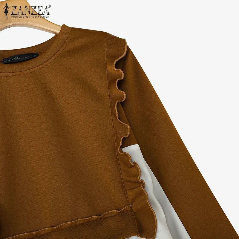 ZANZEA Plus Size Sweatshirts Elegante Pullover Herbst Langarm Damen Gut sitzende O-Ausschnitt Hoodies 2-teilige Strickpullover 5XL.