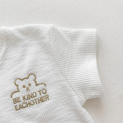 Baby Krabbeln Kleidung Sommer Kurzarm Cartoon Bär Brief Outfits Kinder Infant Bodys Baumwolle Ein Stück Klettern Anzug.