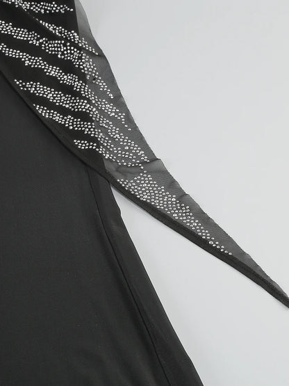 Sexy Deep V Neck Sparkly Diamonds Design Jumpsuit Women Long Sleeve Draped Wide Leg Jumpsuit Elegant Evening Club Costume Runway