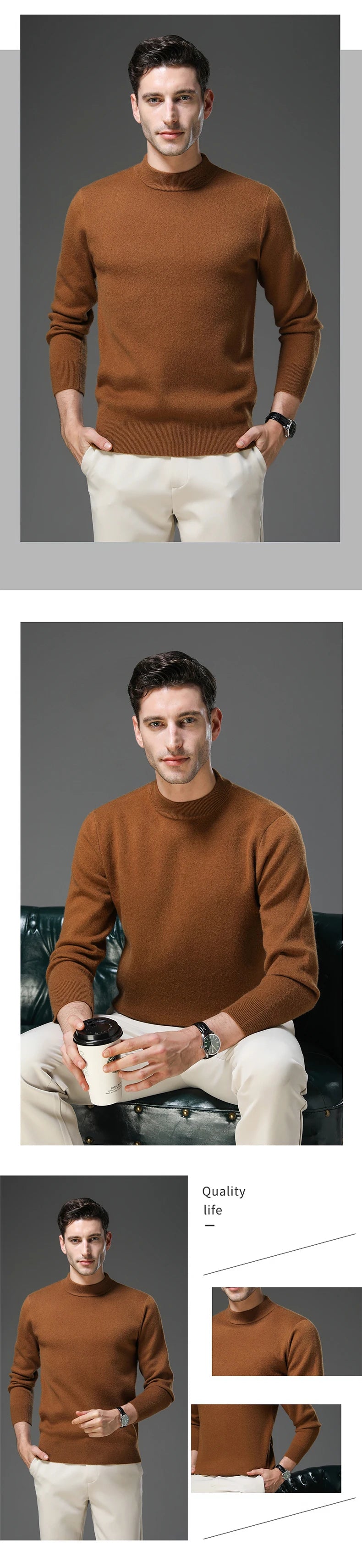 High End Anti-pilling Thick New Fashion Brand Casual Knit Pullover Sweater Half Turtleneck Mens Jumper Designer Clothing.