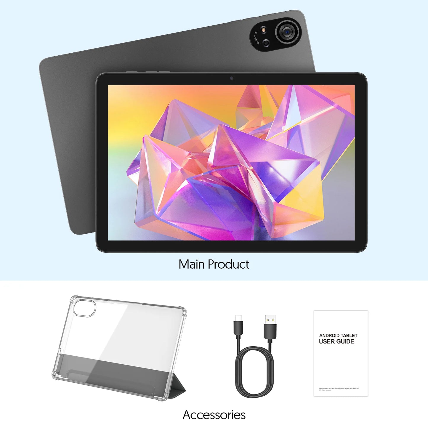 BAKEN 10-inch Android 15 tablet, A333 penta-core processor, 24GB (6GB + 18GB expansion) RAM + 128GB ROM, 5G WiFi, 8000mAh.