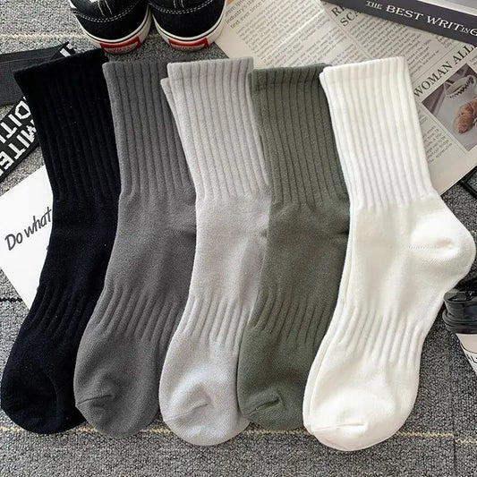 New 5 Pairs Cool Men Black White Warm Socks Set Autumn Winter Male Solid Color Sport Short Socks For Men Dropshipping.