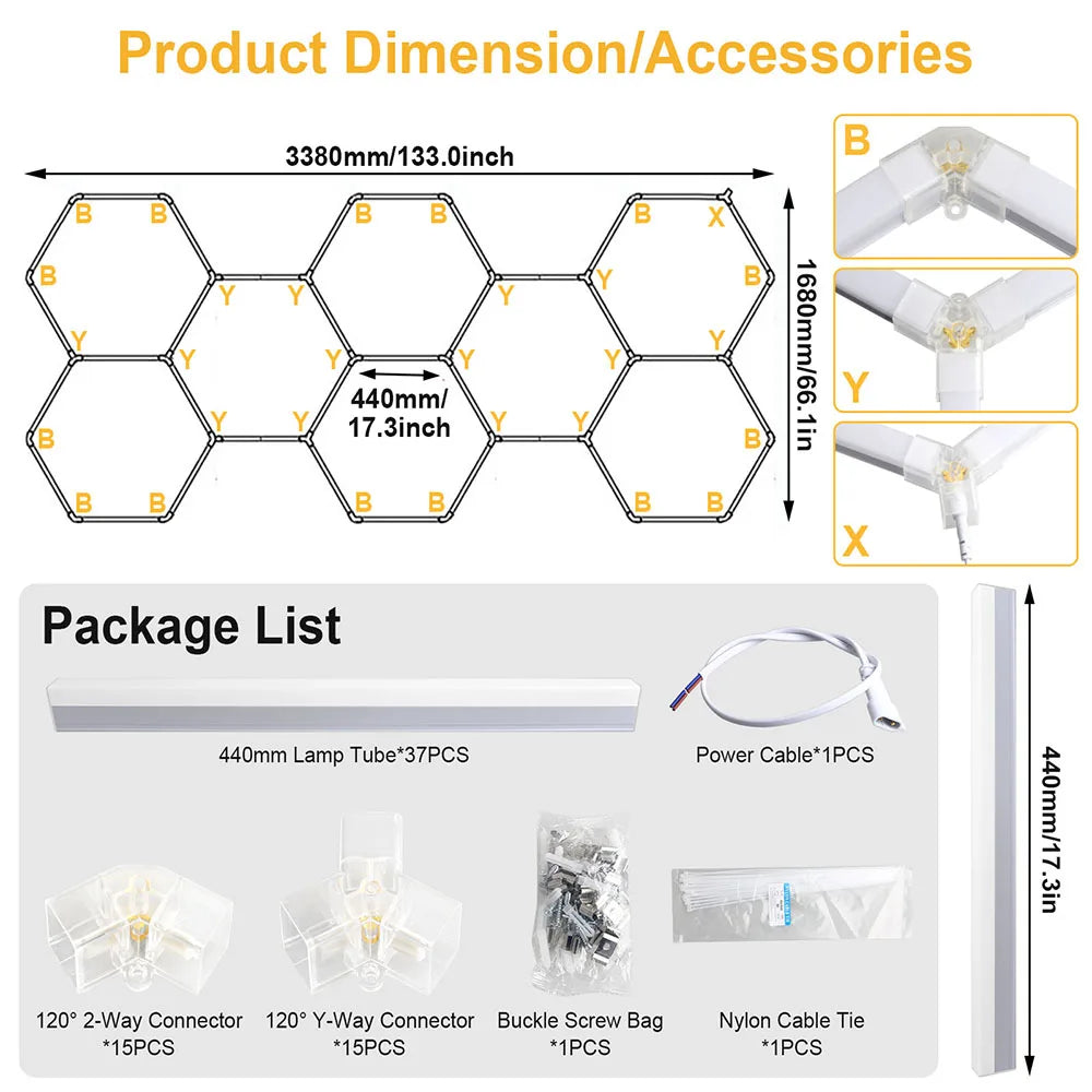 High brightness honeycomb hexagonal garage LED light 6500K suitable for garages, 4S workshops, car beauty shops, gyms.