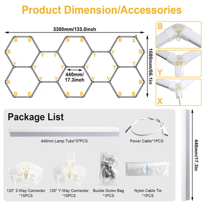 High brightness honeycomb hexagonal garage LED light 6500K suitable for garages, 4S workshops, car beauty shops, gyms.