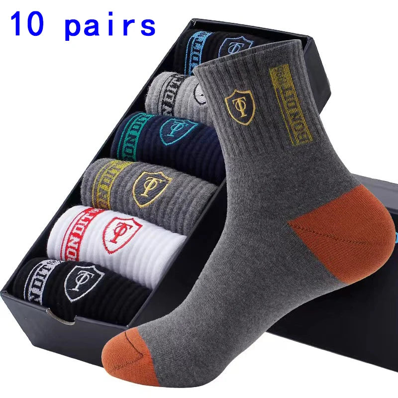 5 Pairs of Autumn and Winter MEN'S Sports Socks for Summer Leisure, Sweat Wicking, Lightweight and Breathable Basketball Socks