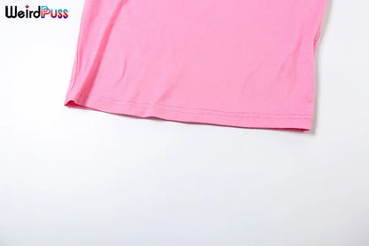 Weird Puss Casual Sporty 2 Piece Set Women Letter Embroidery Crop Tops+Side Tassel Straight Pants Matching Streetwear Tracksuits