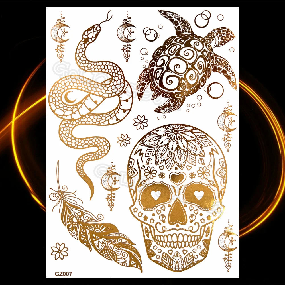 1PC Summer Style Men Women Body Art Gold Metallic Tattoo Sticker HYS-101 Chain Bracelet Fake Jewelry Waterproof Temporary Tattoo