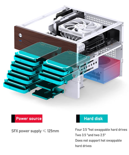 JONSBO N4 NAS Mini Case ITX/M-ATX Motherboard SFX Power 6 Large and 2 Small Hard Disk Bit Home Office Server PC Chassis