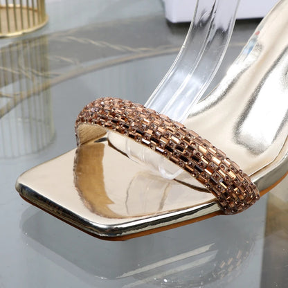 Luxury fashion sandals 2024 Summer New Rhinestone Fairy Open-toe Ring-foot Strap rome sandals with High Heel Women Shoes Banquet.