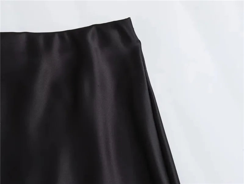 MUJER Woman 2025 Satin Skirt Women High Waist Long Skirts For Women Summer Black Midi Skirt Woman Office Elegant Women's Skirts.