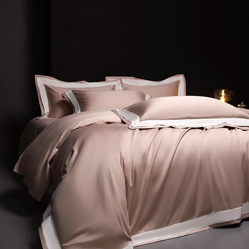 4Pcs Premium 1000TC Egyptian Cotton Solid Color Hotel Style Wide Edge Bedding Set Duvet Cover Bed Sheet/Fitted Sheet Pillowcases.