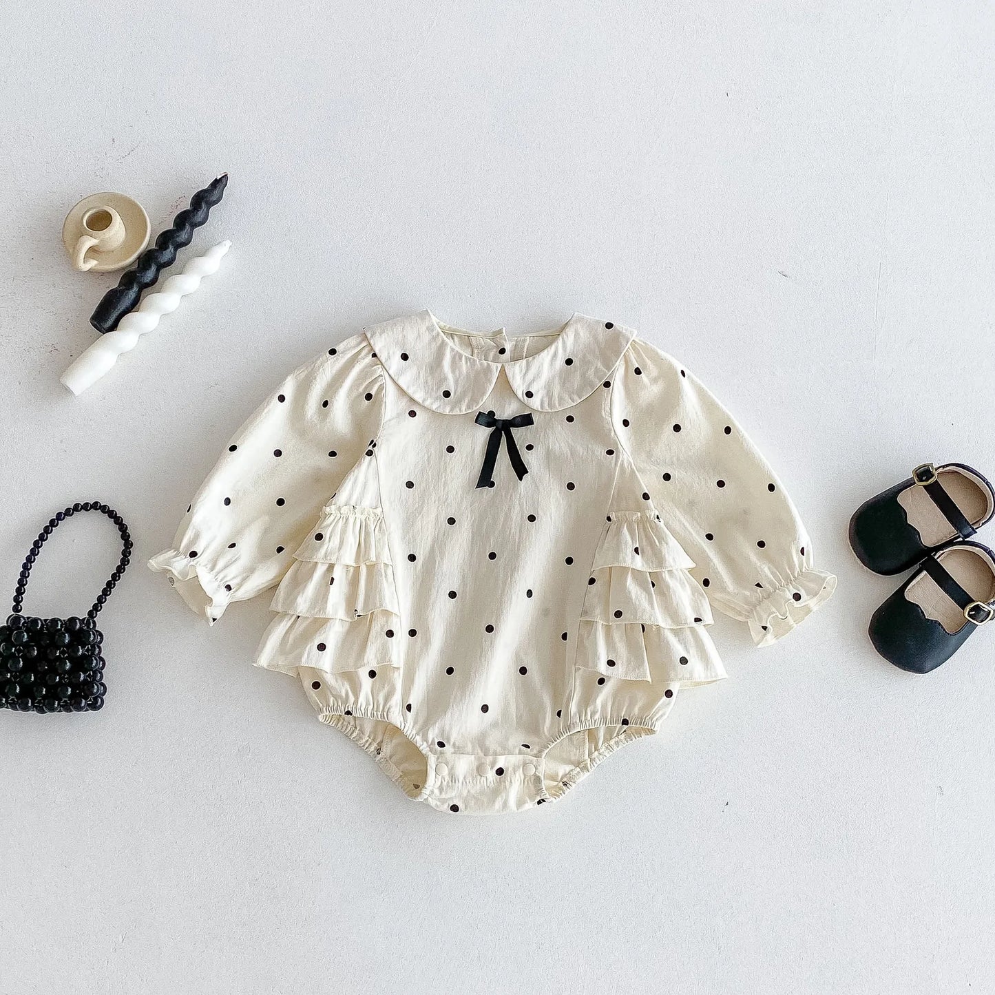 2023 herbst Neue Baby Mädchen Bodysuit Baumwolle Polka Dot Gedruckt Infant Mädchen Ein Stück Kleidung Kleinkind Overall Neugeborene Kleidung.