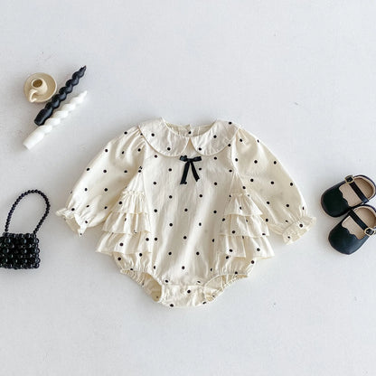 2023 herbst Neue Baby Mädchen Bodysuit Baumwolle Polka Dot Gedruckt Infant Mädchen Ein Stück Kleidung Kleinkind Overall Neugeborene Kleidung.